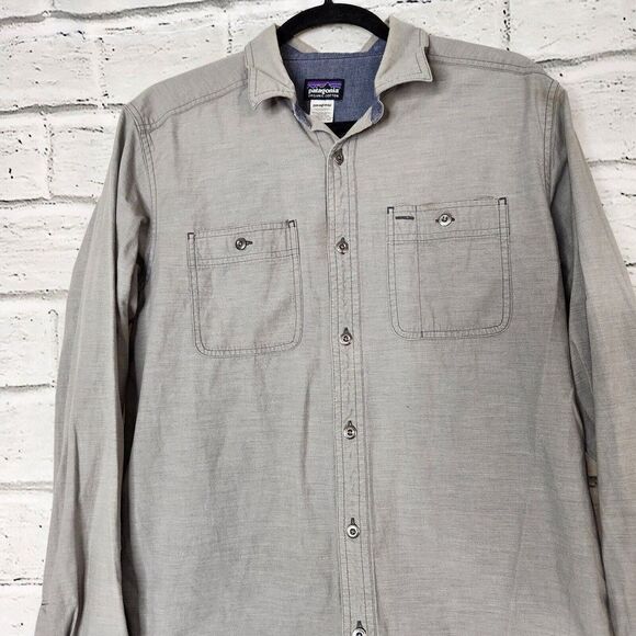 Patagonia Light Gray Long Sleeve Button Up Shirt Organic Cotton Mens Medium - Picture 3 of 9